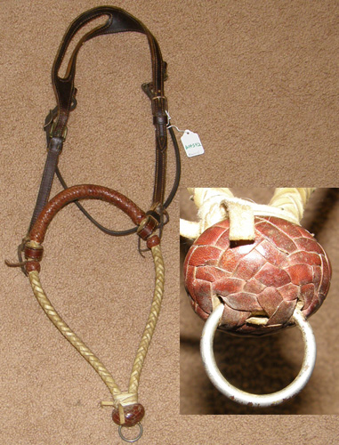 Bosal En Cuir Brut Tressé Pour Cheval - Noir Et Blanc - Matériel D'équitation Neuf